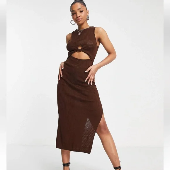 ASOS | Dresses | Asos Design Womens Sleeveless Maxi Dress With Cut Out  Front In Brown | Poshmark